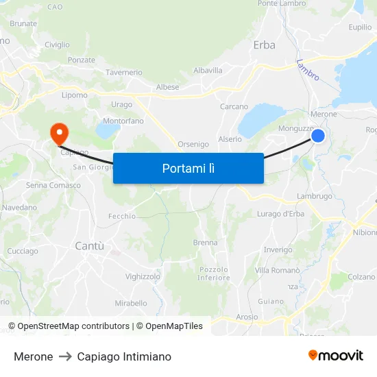 Merone to Capiago Intimiano map