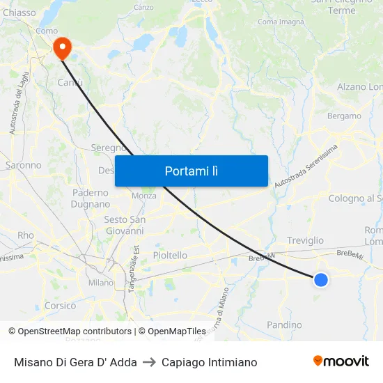 Misano Di Gera D' Adda to Capiago Intimiano map
