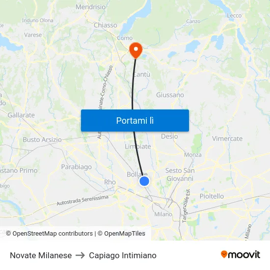 Novate Milanese to Capiago Intimiano map