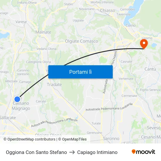 Oggiona Con Santo Stefano to Capiago Intimiano map