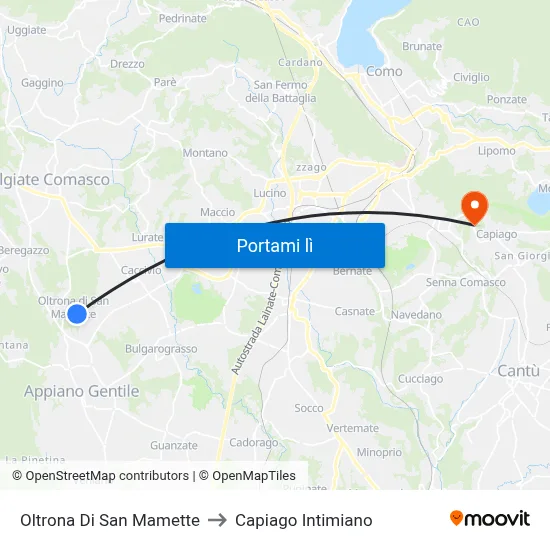 Oltrona Di San Mamette to Capiago Intimiano map