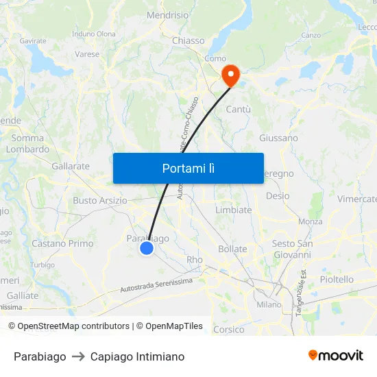 Parabiago to Capiago Intimiano map