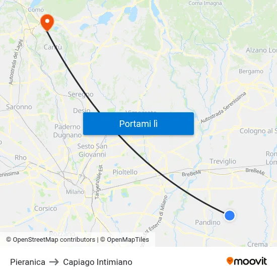 Pieranica to Capiago Intimiano map