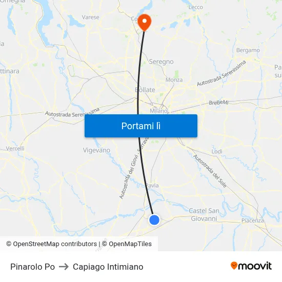 Pinarolo Po to Capiago Intimiano map