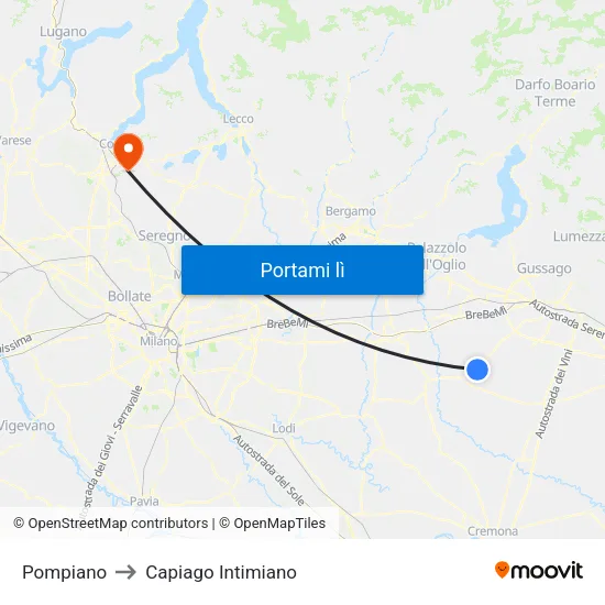 Pompiano to Capiago Intimiano map