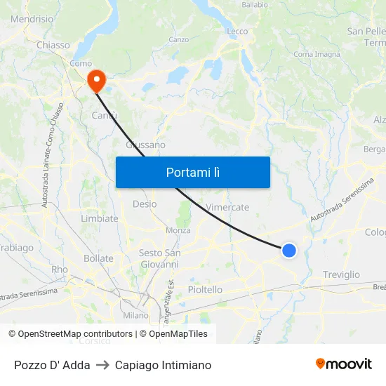 Pozzo D' Adda to Capiago Intimiano map