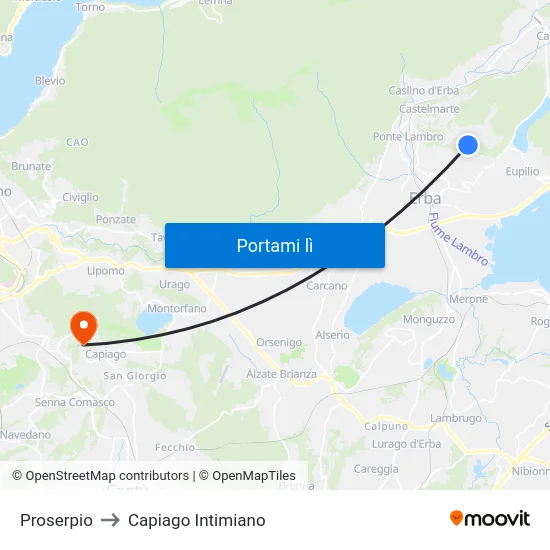 Proserpio to Capiago Intimiano map