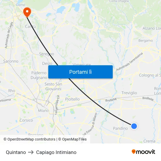 Quintano to Capiago Intimiano map