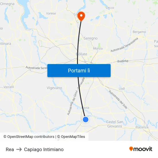 Rea to Capiago Intimiano map