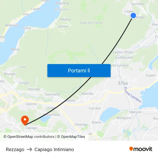 Rezzago to Capiago Intimiano map