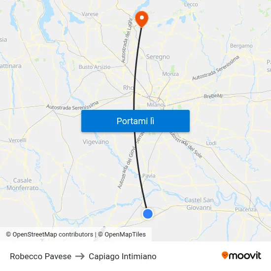 Robecco Pavese to Capiago Intimiano map