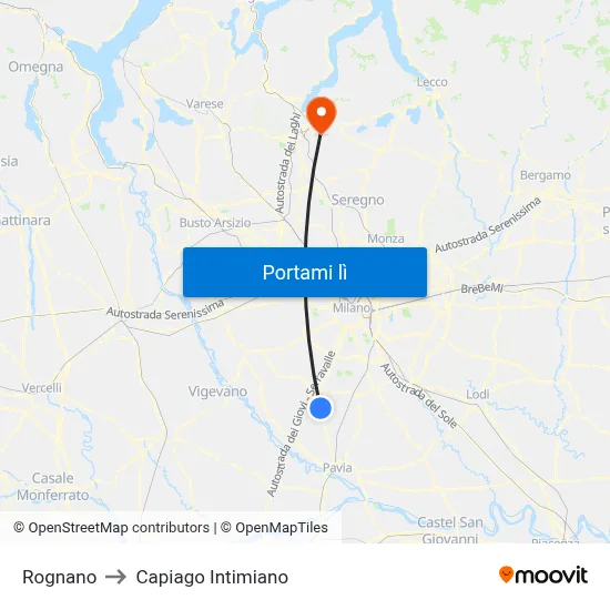 Rognano to Capiago Intimiano map