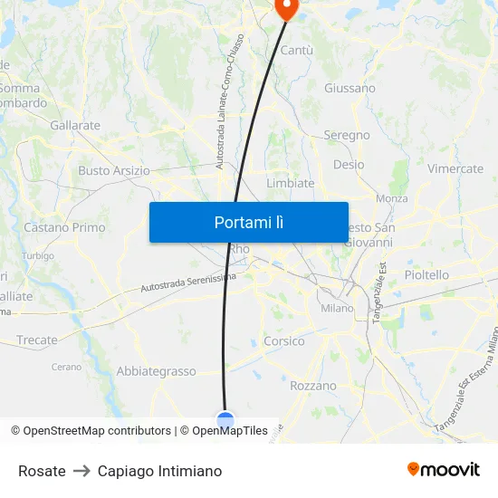 Rosate to Capiago Intimiano map