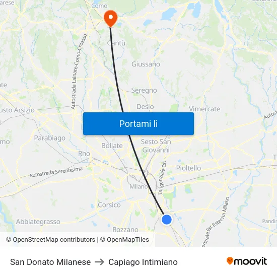 San Donato Milanese to Capiago Intimiano map