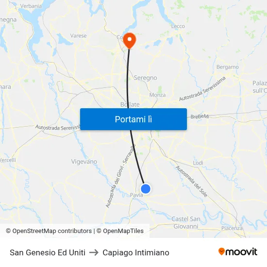 San Genesio Ed Uniti to Capiago Intimiano map