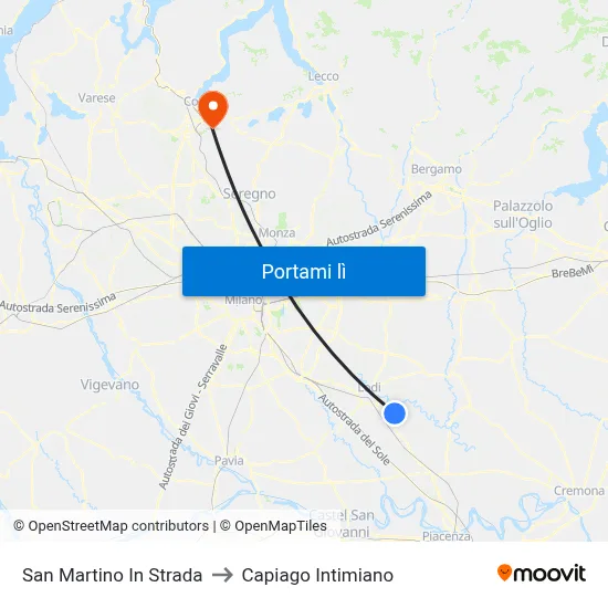 San Martino In Strada to Capiago Intimiano map