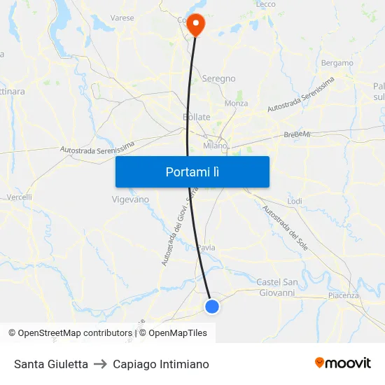 Santa Giuletta to Capiago Intimiano map