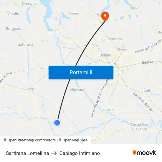 Sartirana Lomellina to Capiago Intimiano map