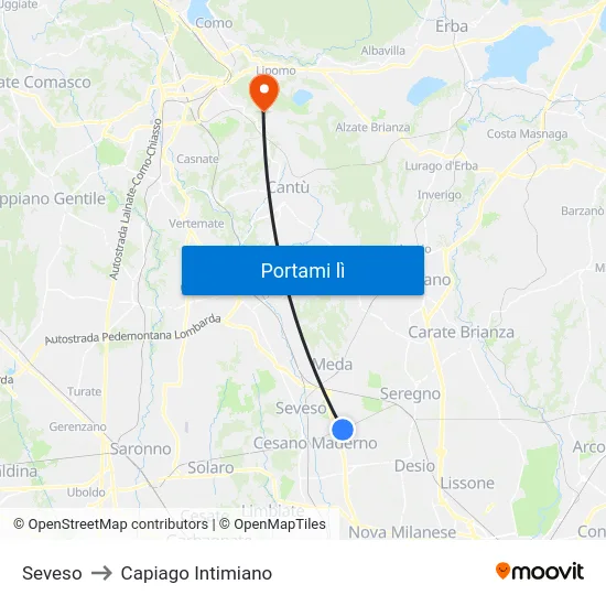 Seveso to Capiago Intimiano map