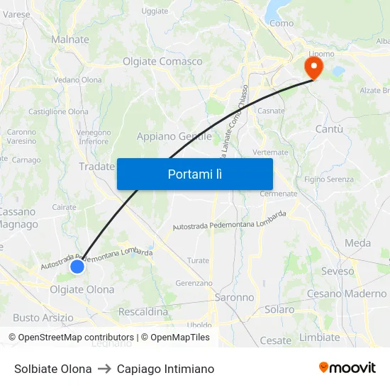 Solbiate Olona to Capiago Intimiano map