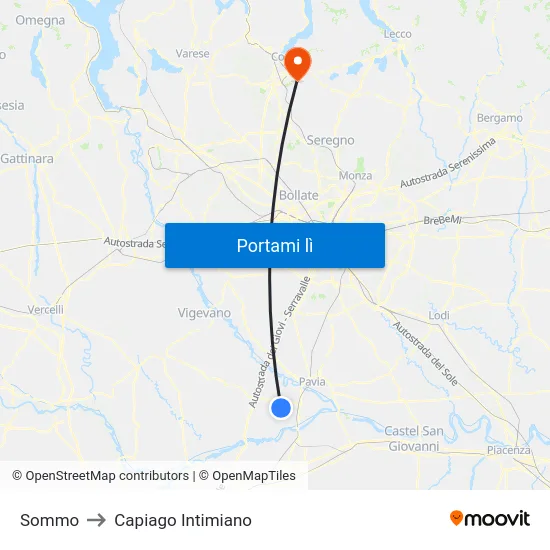 Sommo to Capiago Intimiano map