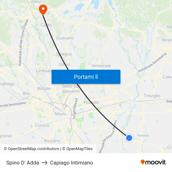 Spino D' Adda to Capiago Intimiano map