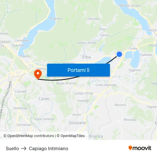 Suello to Capiago Intimiano map