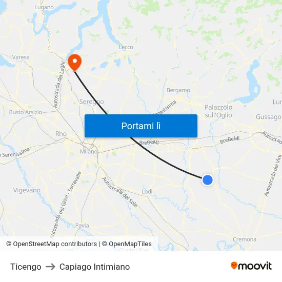Ticengo to Capiago Intimiano map