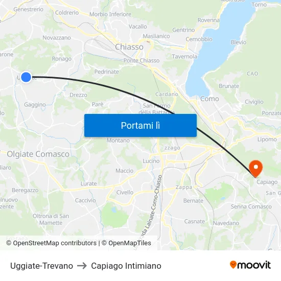 Uggiate-Trevano to Capiago Intimiano map