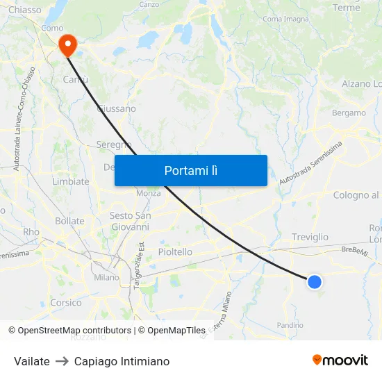 Vailate to Capiago Intimiano map