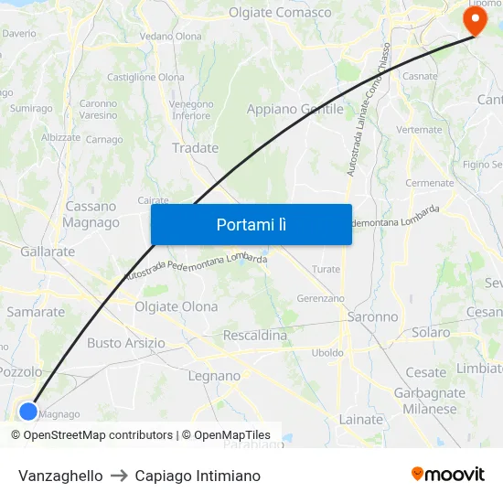 Vanzaghello to Capiago Intimiano map