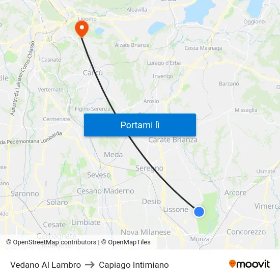 Vedano Al Lambro to Capiago Intimiano map