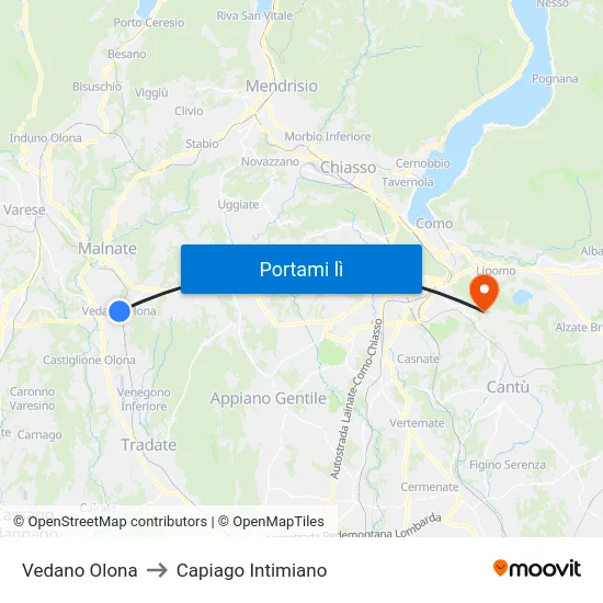 Vedano Olona to Capiago Intimiano map