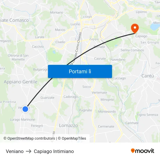 Veniano to Capiago Intimiano map