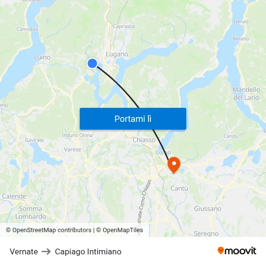 Vernate to Capiago Intimiano map
