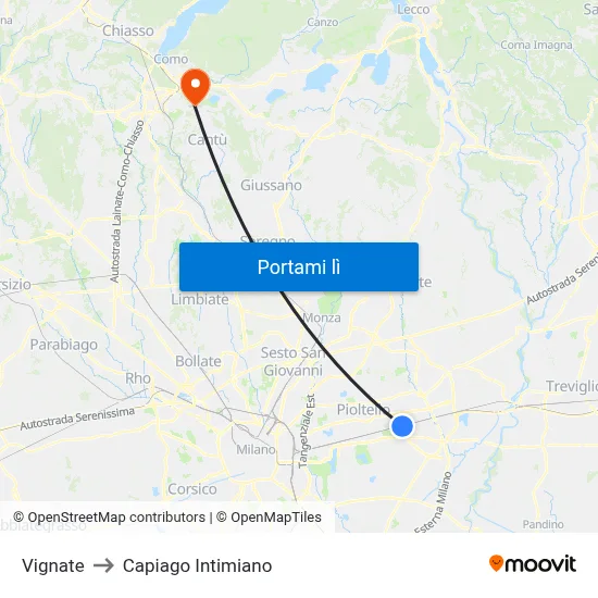 Vignate to Capiago Intimiano map