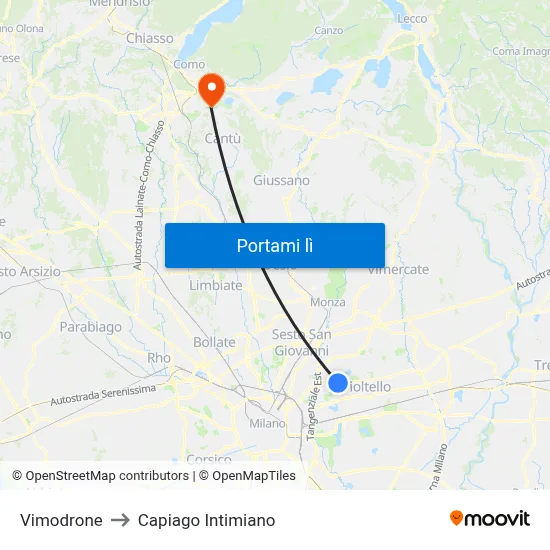 Vimodrone to Capiago Intimiano map