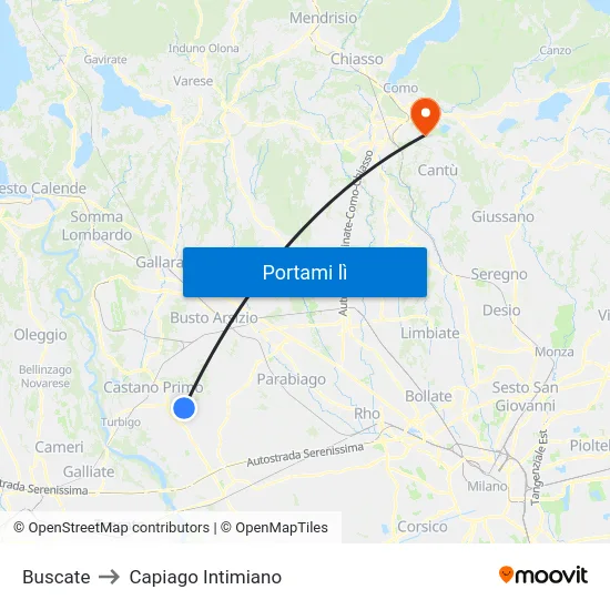 Buscate to Capiago Intimiano map