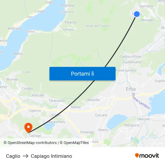 Caglio to Capiago Intimiano map