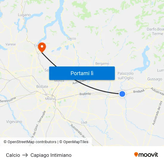 Calcio to Capiago Intimiano map