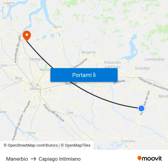 Manerbio to Capiago Intimiano map