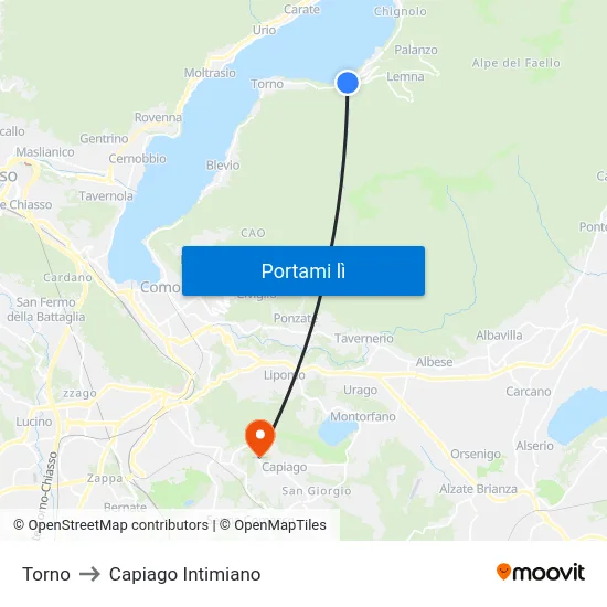 Torno to Capiago Intimiano map