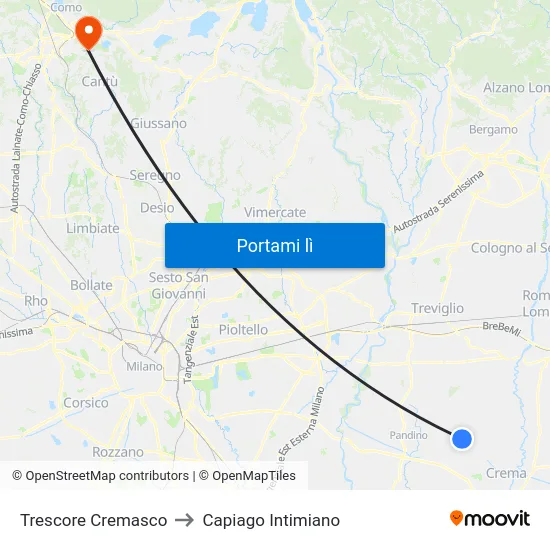 Trescore Cremasco to Capiago Intimiano map