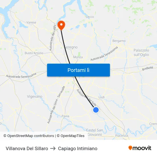 Villanova Del Sillaro to Capiago Intimiano map