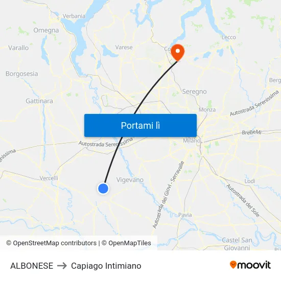 ALBONESE to Capiago Intimiano map