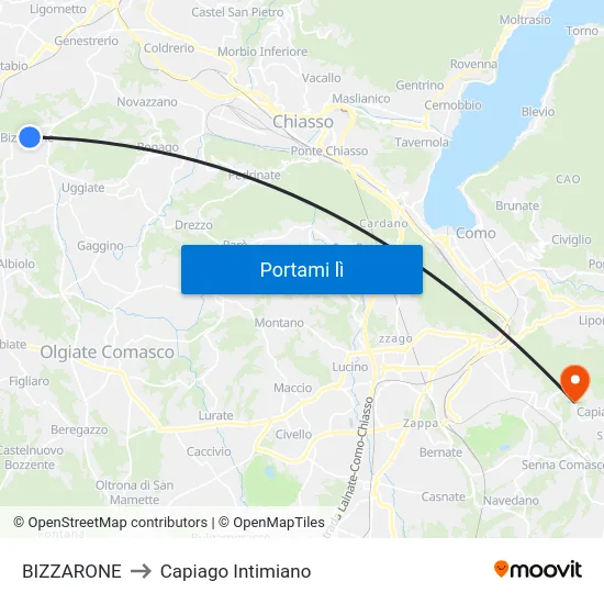 BIZZARONE to Capiago Intimiano map