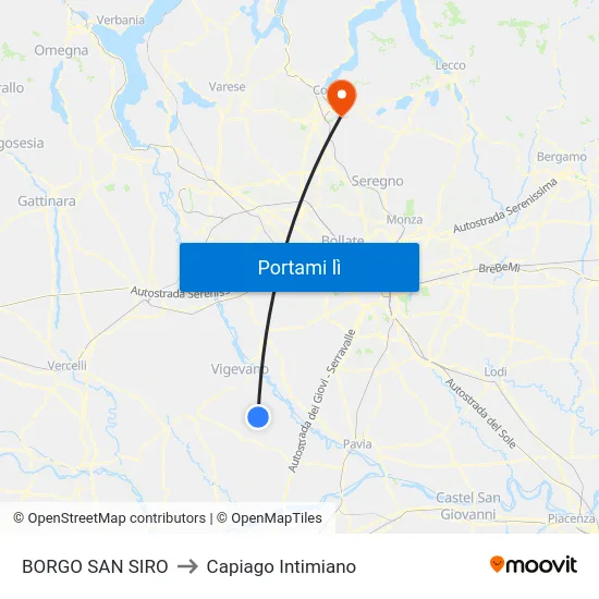BORGO SAN SIRO to Capiago Intimiano map