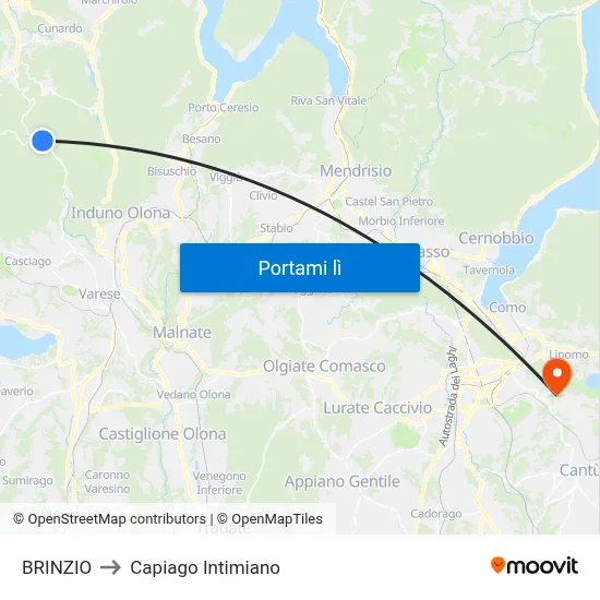BRINZIO to Capiago Intimiano map