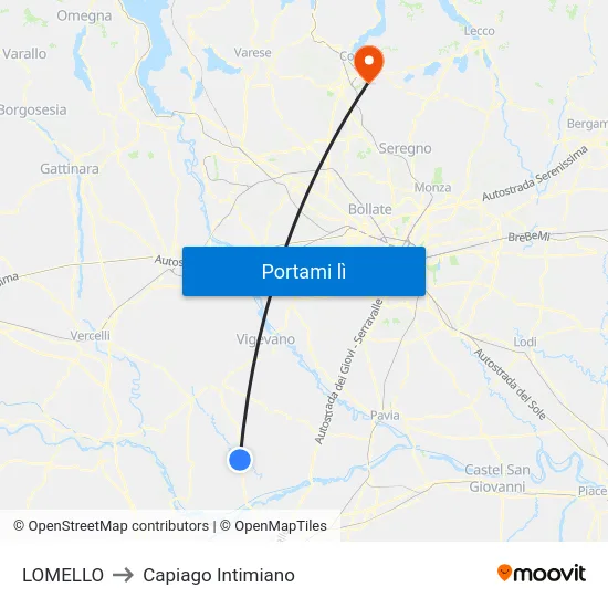LOMELLO to Capiago Intimiano map