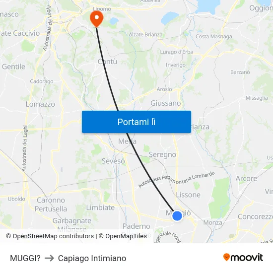 MUGGI? to Capiago Intimiano map